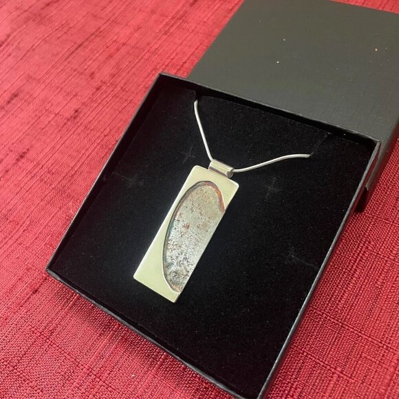 Jessie Senecal Handmade Sterling Silver "Textured Inlay" Necklace - Picture 3 of 5